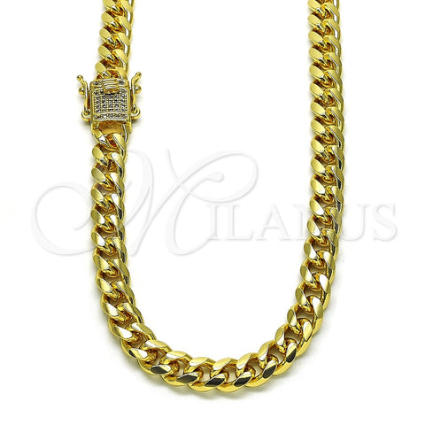 Gargantilla Basica 04.156.0466.20 Oro Laminado, Diseño de Miami Cubana, con Blanca Micro Pave, Pulido, Tono Dorado (200 Gauge, 07 MM Thickness, 20 Inches Length)