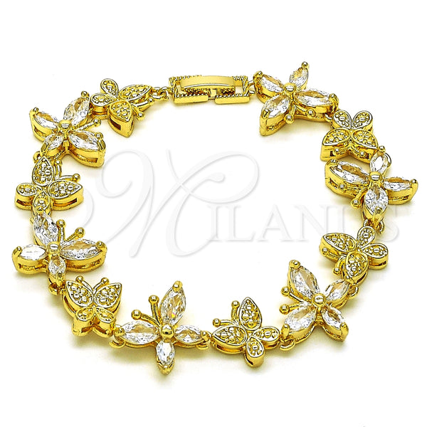 Pulsera Elegante 03.284.0028.08 Oro Laminado, Diseño de Mariposa, con Blanca Zirconia Cubica, Pulido, Tono Dorado (17 MM Thickness, 8 Inches Length)