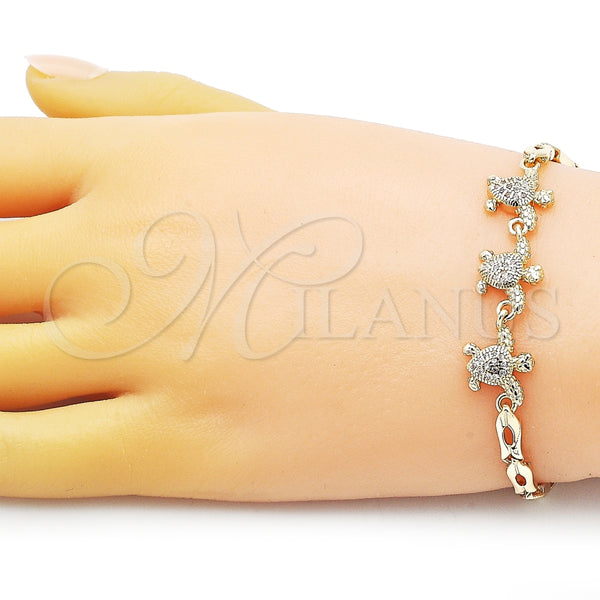 Pulsera Elegante 03.284.0029.07 Oro Laminado, Diseño de Tortuga, con Blanca Micro Pave, Pulido, Tono Dorado (04 MM Thickness, 7 Inches Length)
