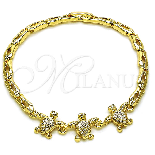 Pulsera Elegante 03.284.0029.07 Oro Laminado, Diseño de Tortuga, con Blanca Micro Pave, Pulido, Tono Dorado (04 MM Thickness, 7 Inches Length)