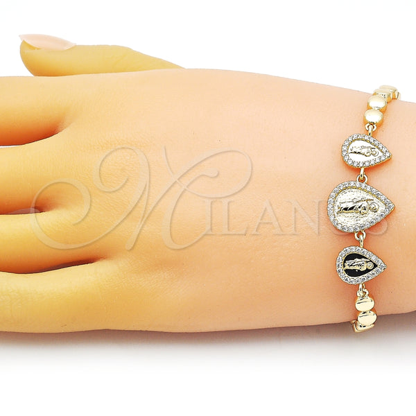Pulsera Elegante 03.284.0031.08 Oro Laminado, Diseño de Gota y San Judas, con Blanca Micro Pave, Pulido, Tono Dorado (05 MM Thickness, 8 Inches Length)