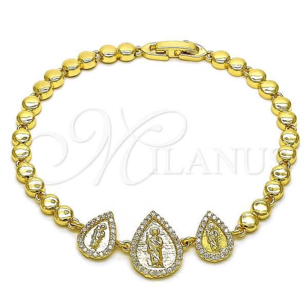 Pulsera Elegante 03.284.0031.08 Oro Laminado, Diseño de Gota y San Judas, con Blanca Micro Pave, Pulido, Tono Dorado (05 MM Thickness, 8 Inches Length)