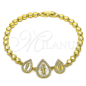 Pulsera Elegante 03.284.0031.08 Oro Laminado, Diseño de Gota y San Judas, con Blanca Micro Pave, Pulido, Tono Dorado (05 MM Thickness, 8 Inches Length)