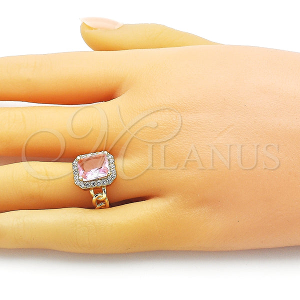 Anillo Multi Piedra 01.284.0087 Oro Laminado, Diseño de Cubana, con Rosado Zirconia Cubica and Blanca Micro Pave, Pulido, Tono Dorado (One size fits all)