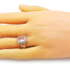 Anillo Multi Piedra 01.284.0087 Oro Laminado, Diseño de Cubana, con Rosado Zirconia Cubica and Blanca Micro Pave, Pulido, Tono Dorado (One size fits all)