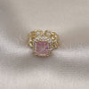 Anillo Multi Piedra 01.284.0087 Oro Laminado, Diseño de Cubana, con Rosado Zirconia Cubica and Blanca Micro Pave, Pulido, Tono Dorado (One size fits all)