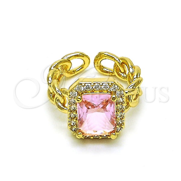 Anillo Multi Piedra 01.284.0087 Oro Laminado, Diseño de Cubana, con Rosado Zirconia Cubica and Blanca Micro Pave, Pulido, Tono Dorado (One size fits all)