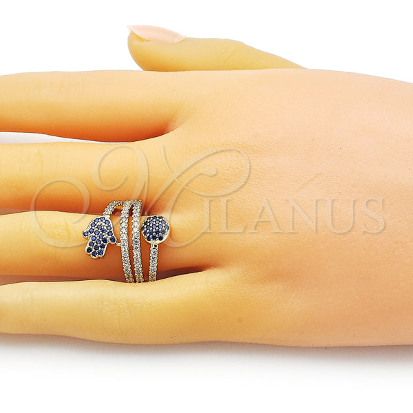 Anillo Multi Piedra 01.284.0088.1 Oro Laminado, Diseño de Mano de Dios, con Zafiro Azul and Blanca Micro Pave, Pulido, Tono Dorado (One size fits all)