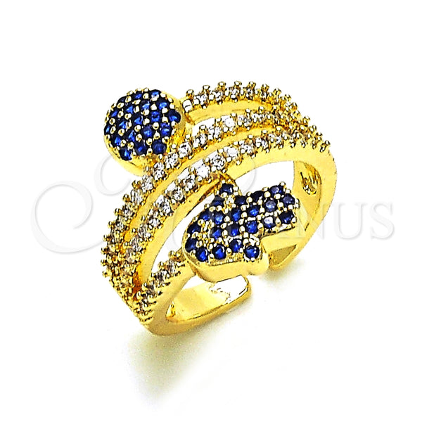 Anillo Multi Piedra 01.284.0088.1 Oro Laminado, Diseño de Mano de Dios, con Zafiro Azul and Blanca Micro Pave, Pulido, Tono Dorado (One size fits all)