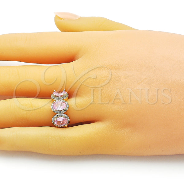 Anillo Multi Piedra 01.284.0089 Oro Laminado, con Rosado Zirconia Cubica and Blanca Micro Pave, Pulido, Tono Dorado (One size fits all)