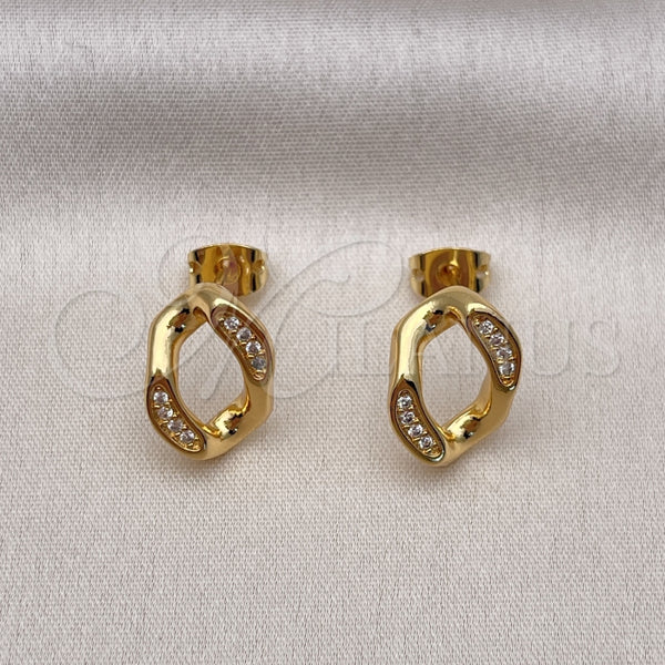 Arete Dormilona 02.342.0269 Oro Laminado, Diseño de Torcido, con Blanca Micro Pave, Pulido, Tono Dorado