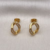 Arete Dormilona 02.342.0269 Oro Laminado, Diseño de Torcido, con Blanca Micro Pave, Pulido, Tono Dorado