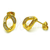 Arete Dormilona 02.342.0269 Oro Laminado, Diseño de Torcido, con Blanca Micro Pave, Pulido, Tono Dorado