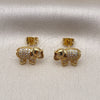 Arete Dormilona 02.342.0270 Oro Laminado, Diseño de Elefante, con Micro Pave Blanca, Pulido, Tono Dorado