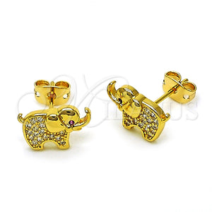 Arete Dormilona 02.342.0271 Oro Laminado, Diseño de Elefante, con Blanca and Rubi Micro Pave, Pulido, Tono Dorado