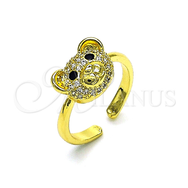 Anillo Multi Piedra 01.341.0114 Oro Laminado, Diseño de Osito, con Blanca Micro Pave and Negro Zirconia Cubica, Pulido, Tono Dorado (One size fits all)