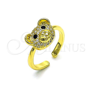 Anillo Multi Piedra 01.341.0114 Oro Laminado, Diseño de Osito, con Blanca Micro Pave and Negro Zirconia Cubica, Pulido, Tono Dorado (One size fits all)
