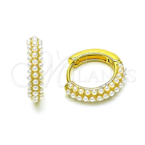Argolla Huggie 02.379.0069.15 Oro Laminado, con Perla Marfil, Pulido, Tono Dorado