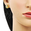 Arete Dormilona 02.342.0275 Oro Laminado, Diseño de Estrella y Flor, Diamantado, Tono Dorado