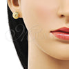 Arete Dormilona 02.342.0276 Oro Laminado, Diseño de Flor, Diamantado, Tono Dorado