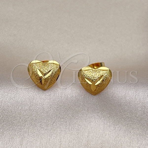 Arete Dormilona 02.342.0277 Oro Laminado, Diseño de Corazón, Diamantado, Tono Dorado