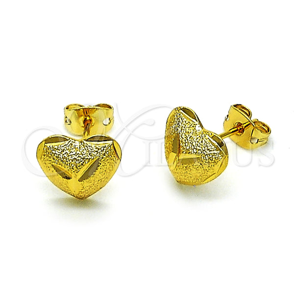 Arete Dormilona 02.342.0277 Oro Laminado, Diseño de Corazón, Diamantado, Tono Dorado