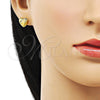Arete Dormilona 02.342.0278 Oro Laminado, Diseño de Corazón y Oja, Diamantado, Tono Dorado