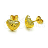 Arete Dormilona 02.342.0278 Oro Laminado, Diseño de Corazón y Oja, Diamantado, Tono Dorado