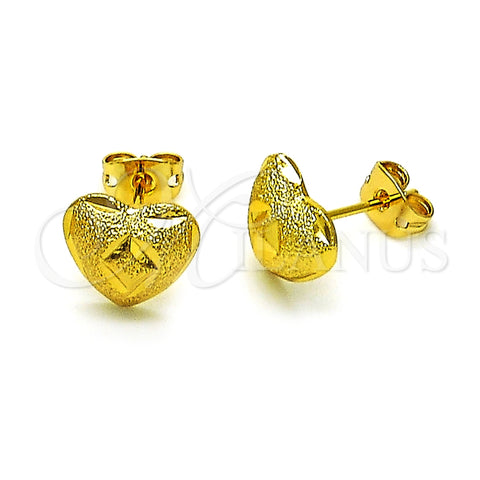 Arete Dormilona 02.342.0278 Oro Laminado, Diseño de Corazón y Oja, Diamantado, Tono Dorado