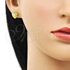 Arete Dormilona 02.342.0279 Oro Laminado, Diseño de Corazón y Flor, Diamantado, Tono Dorado