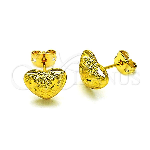 Arete Dormilona 02.342.0279 Oro Laminado, Diseño de Corazón y Flor, Diamantado, Tono Dorado