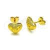Arete Dormilona 02.342.0279 Oro Laminado, Diseño de Corazón y Flor, Diamantado, Tono Dorado