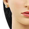 Arete Dormilona 02.342.0283 Oro Laminado, Diseño de Flor, Diamantado, Tres Tonos