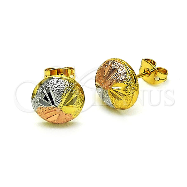 Arete Dormilona 02.342.0283 Oro Laminado, Diseño de Flor, Diamantado, Tres Tonos