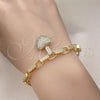 Pulsera Elegante 03.283.0315.07 Oro Laminado, Diseño de Corazón, con Micro Pave Blanca, Pulido, Tono Dorado (Grosor 07 MM, 7 Pulgadas de Largo)