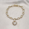 Pulsera Elegante 03.283.0315.07 Oro Laminado, Diseño de Corazón, con Micro Pave Blanca, Pulido, Tono Dorado (Grosor 07 MM, 7 Pulgadas de Largo)