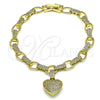 Pulsera Elegante 03.283.0315.07 Oro Laminado, Diseño de Corazón, con Micro Pave Blanca, Pulido, Tono Dorado (Grosor 07 MM, 7 Pulgadas de Largo)