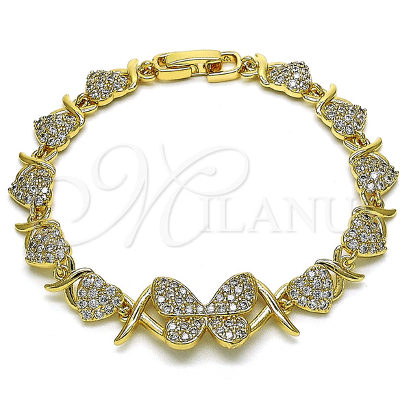 Pulsera Elegante 03.283.0316.07 Oro Laminado, Diseño de Besos y Abrazos y Mariposa, con Blanca Micro Pave, Pulido, Tono Dorado (08 MM Thickness, 7 Inches Length)