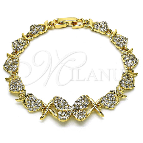 Pulsera Elegante 03.283.0316.07 Oro Laminado, Diseño de Besos y Abrazos y Mariposa, con Blanca Micro Pave, Pulido, Tono Dorado (08 MM Thickness, 7 Inches Length)