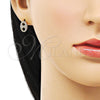 Arete Dormilona 02.283.0078 Oro Laminado, Diseño de Puff Mariner, con Blanca Micro Pave, Pulido, Tono Dorado
