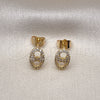 Arete Dormilona 02.283.0078 Oro Laminado, Diseño de Puff Mariner, con Blanca Micro Pave, Pulido, Tono Dorado