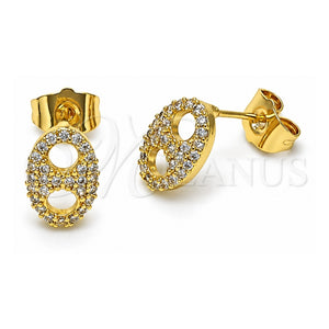 Arete Dormilona 02.283.0078 Oro Laminado, Diseño de Puff Mariner, con Micro Pave Blanca, Pulido, Tono Dorado