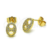 Arete Dormilona 02.283.0078 Oro Laminado, Diseño de Puff Mariner, con Blanca Micro Pave, Pulido, Tono Dorado