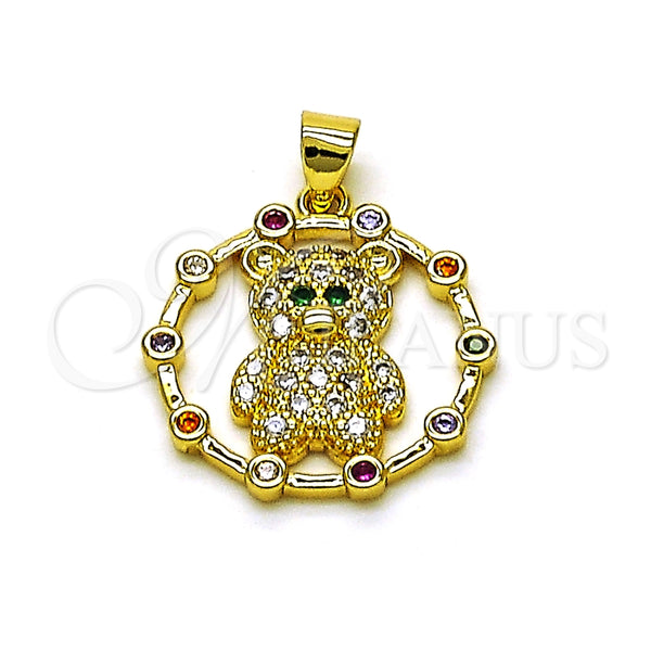 Dije Elegante 05.381.0021 Oro Laminado, Diseño de Osito, con Multicolor Micro Pave, Pulido, Tono Dorado