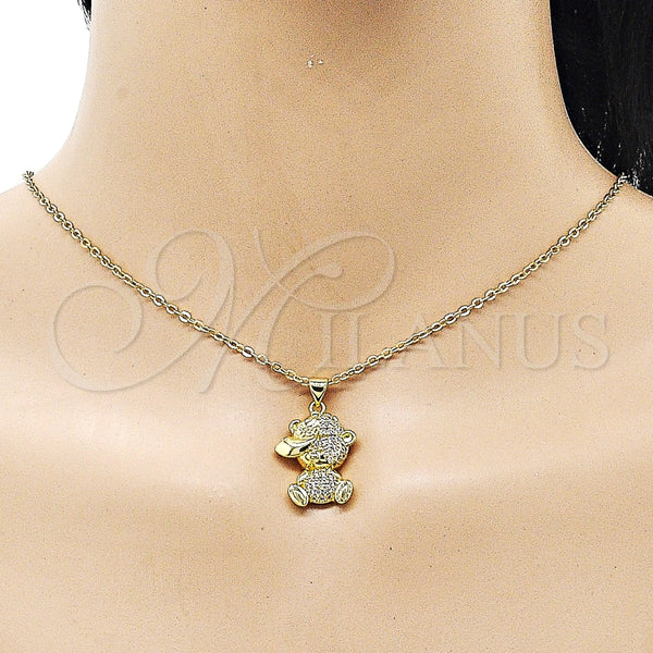 Dije Elegante 05.381.0026 Oro Laminado, Diseño de Osito, con Blanca Micro Pave, Pulido, Tono Dorado