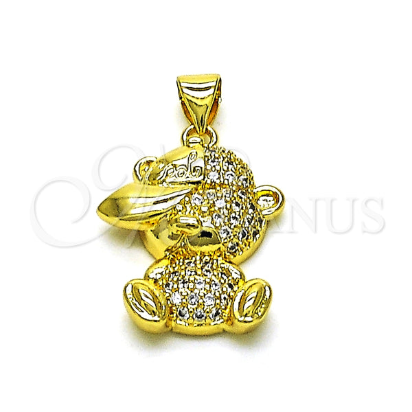 Dije Elegante 05.381.0026 Oro Laminado, Diseño de Osito, con Blanca Micro Pave, Pulido, Tono Dorado