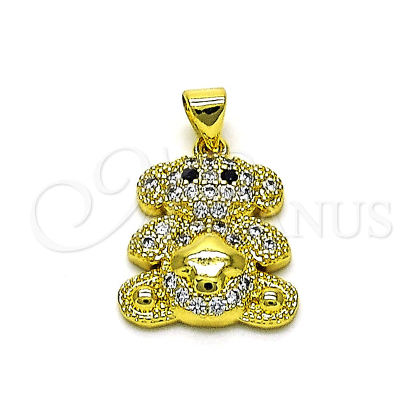 Dije Elegante 05.381.0027 Oro Laminado, Diseño de Osito, con Blanca and Negro Micro Pave, Pulido, Tono Dorado