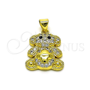 Dije Elegante 05.381.0027 Oro Laminado, Diseño de Osito, con Blanca and Negro Micro Pave, Pulido, Tono Dorado