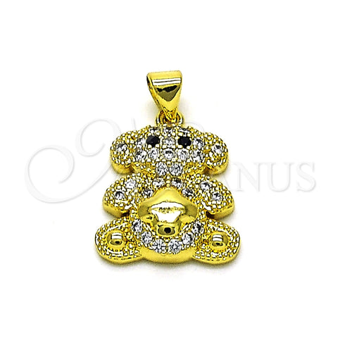 Dije Elegante 05.381.0027 Oro Laminado, Diseño de Osito, con Blanca and Negro Micro Pave, Pulido, Tono Dorado