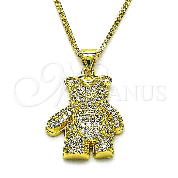 Collares con Dije 04.381.0021.18 Oro Laminado, Diseño de Osito, con Blanca and Negro Micro Pave, Pulido, Tono Dorado (02 MM Thickness, 18 Inches Length)